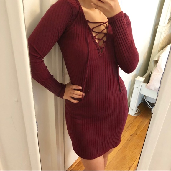 Kendall & Kylie Dresses & Skirts - Kendall & Kylie ribbed maroon dress, long-sleeve